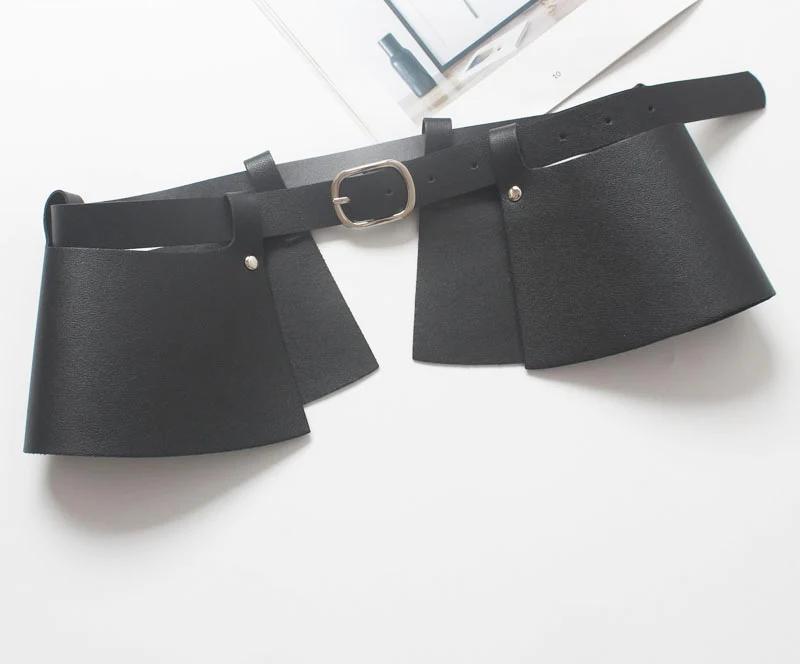 Sexy Women Black Leather Style Corset Movable Fringe Peplum Pin Buckle Strap Belt