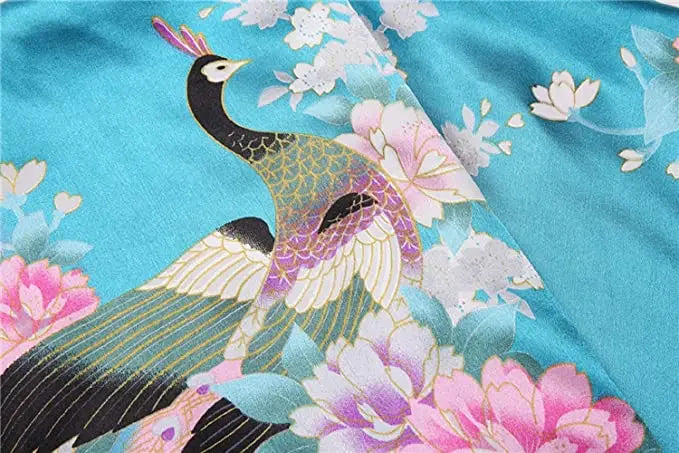 Women Satin Print Bathrobe Short Long Kimono Wedding Bridesmaids Robe Night Gown Dress