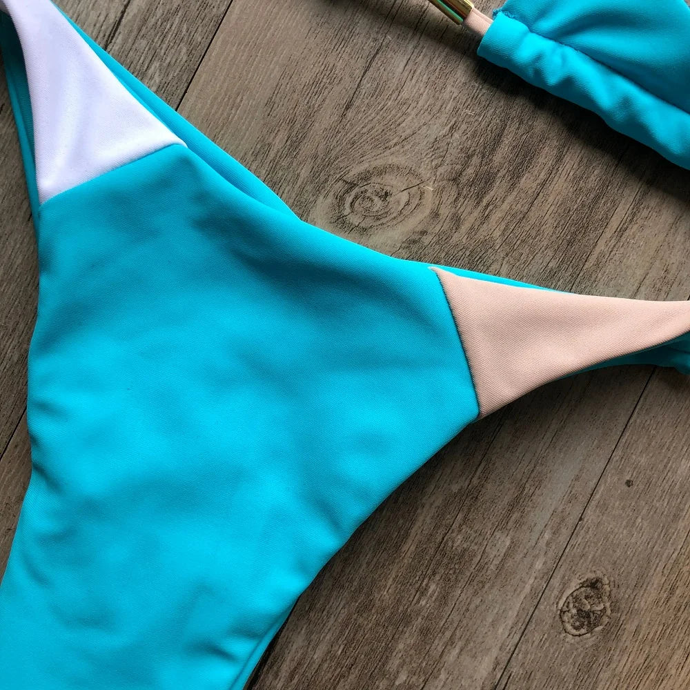 Sexy Halter Thong Micro Push Up Brazilian Bikini Tropical Plant Print Swimwear String Mini Swimsuit