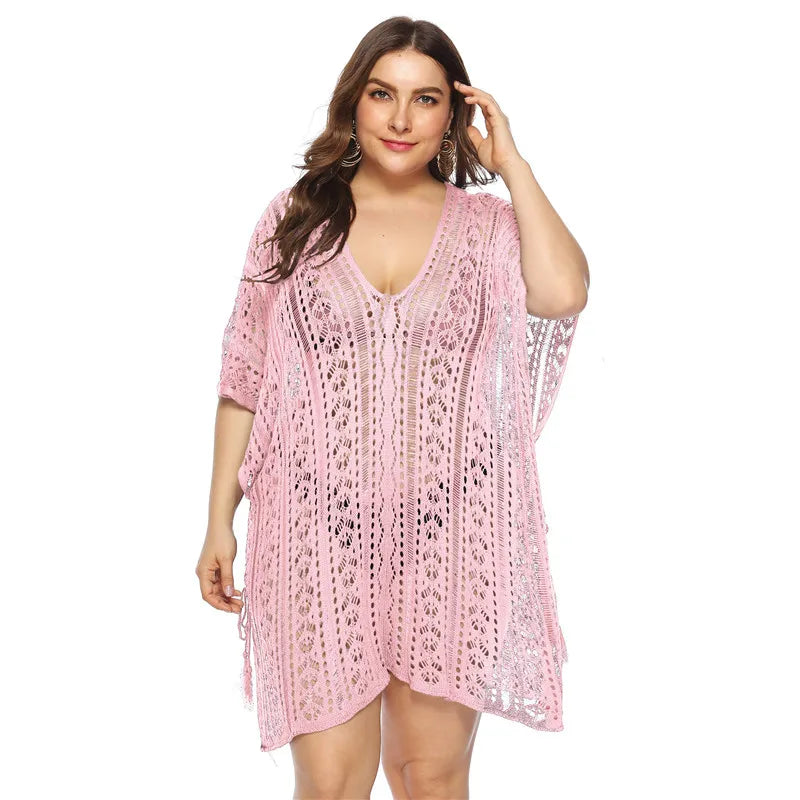 Women Large Size Knitted Crochet Beach Tunics Bikini Cover Up Beachwear Swimwear