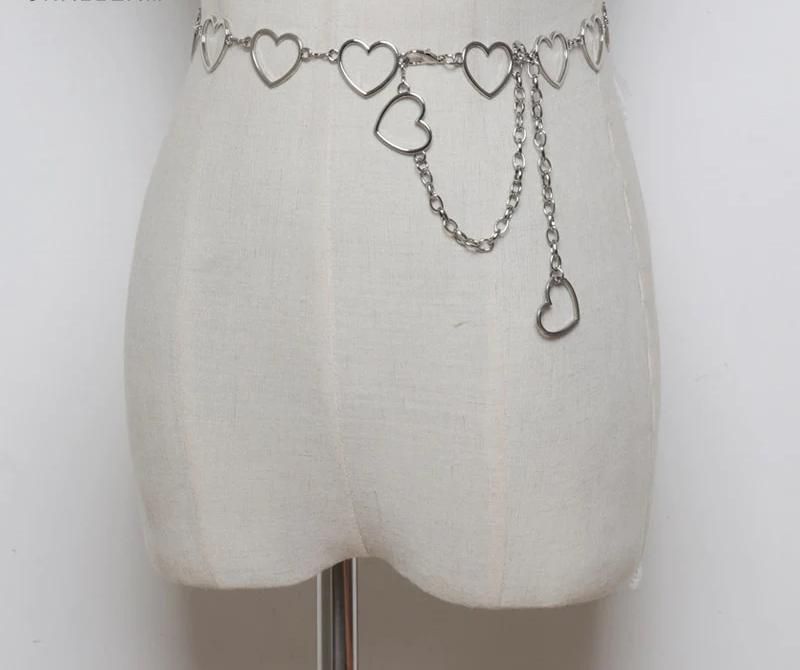 Women Fashion Heart Chain Silver Gold Waist Thin Metal Belts 110cm