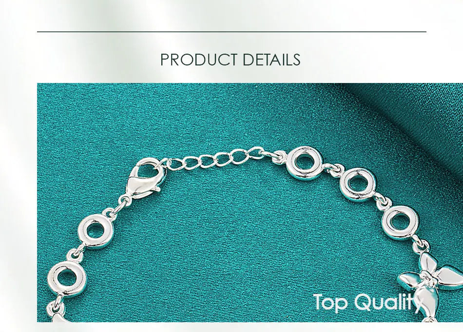 925 Sterling Silver Five Butterfly Chain Woman Fashion Charm Wedding Party Engagement Bracelet