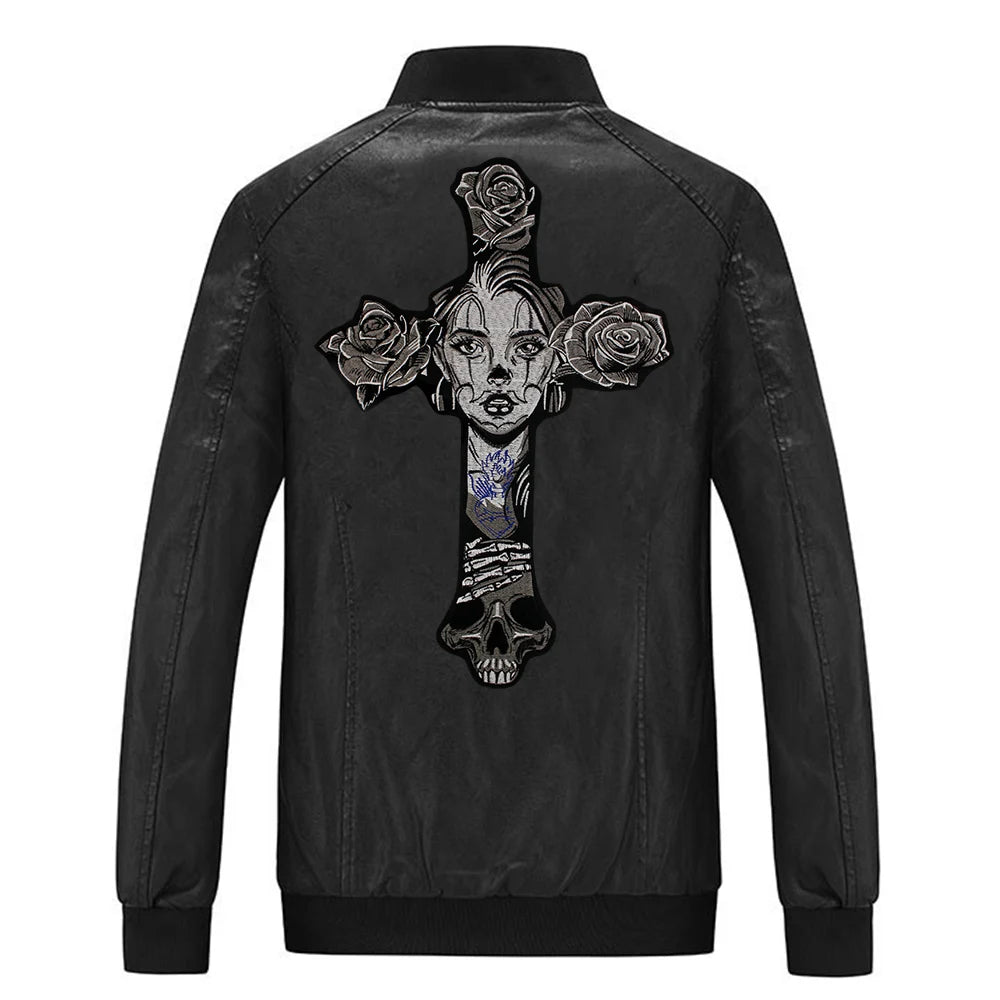 Big Cross Skull Gothic Punk Rock Iron on Patches Embroidered Crown Skull Patch Clothes Sewing Stickers