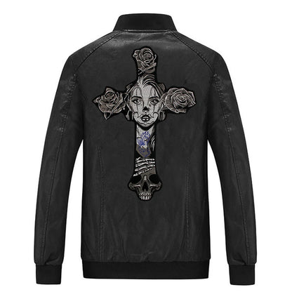 Big Cross Skull Gothic Punk Rock Iron on Patches Embroidered Crown Skull Patch Clothes Sewing Stickers