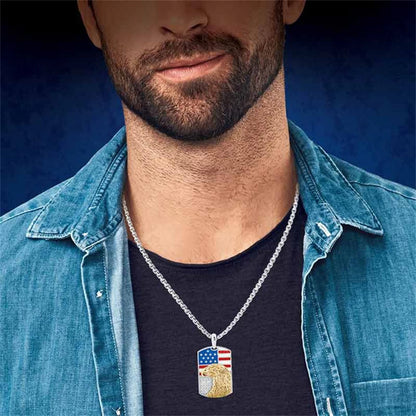 Fashion Punk Fine Men's American Eagle Dog Tag Pendant Necklace