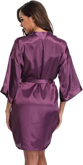 Women Satin Silky Bridal Wedding Kimono Bathrobe Sleepwear Nightgown Wear