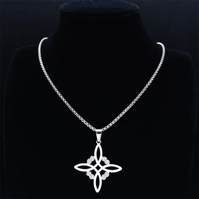 Men Women Silver Color Wicca Witchcraft Stainless Steel Witch Irish Knot Necklace
