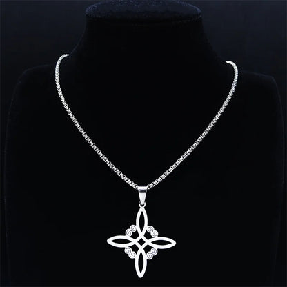 Men Women Silver Color Wicca Witchcraft Stainless Steel Witch Irish Knot Necklace