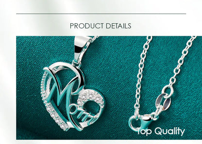 925 Sterling Silver 18-30Inches Chain Zircon Mom Heart Woman Wedding Party Charm Pendant Necklace