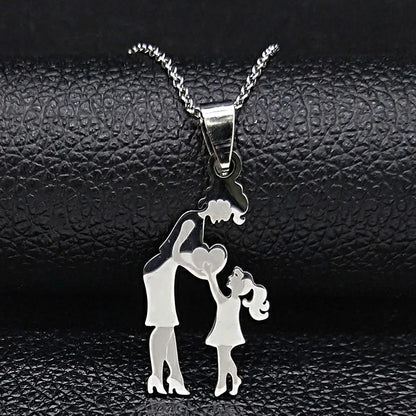 Stainless Steel Chain Kids Silver Color Women Mother Mom Daughter Necklace Pendant Necklace