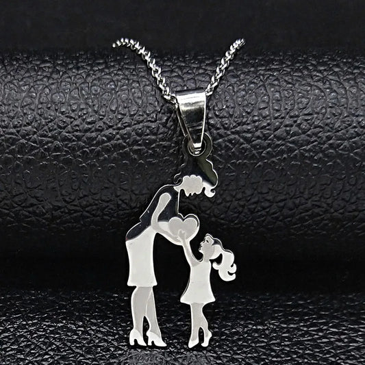 Stainless Steel Chain Kids Silver Color Women Mother Mom Daughter Necklace Pendant Necklace