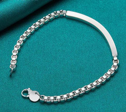 925 Sterling Silver 4mm Man Women Charm Wedding Engagement Party Fashion Box Chain Bracelet