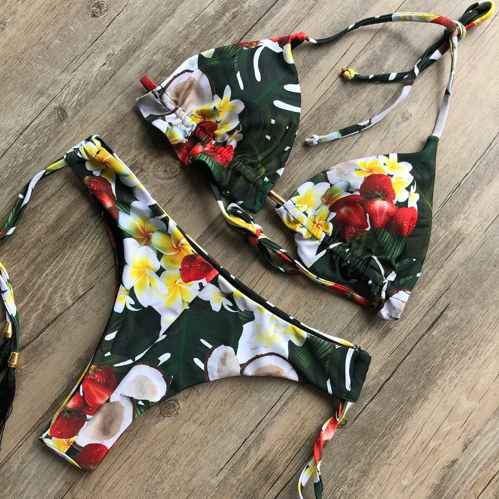 Sexy Print Swimsuit Bandage Two-Piece Swimwear Brazilian Beachwear Bathing Suit
