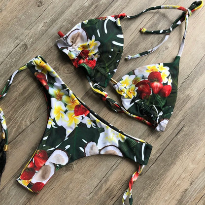 Sexy Print Swimsuit Bandage Two-Piece Swimwear Brazilian Beachwear Bathing Suit