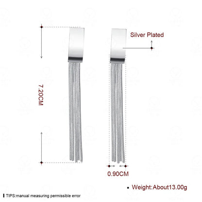 925 Sterling Silver Long Tassel Charm Women Fashion Wedding Engagement Party Earrings