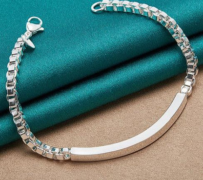 925 Sterling Silver 4mm Man Women Charm Wedding Engagement Party Fashion Box Chain Bracelet