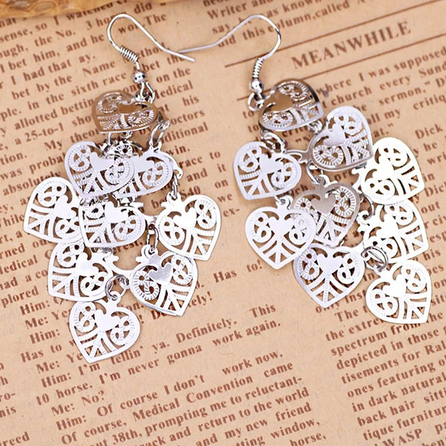 Women Fashion Heart Filigree Hollow Out Heart Shape Earrings