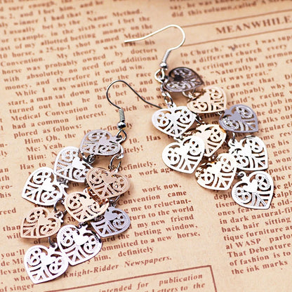 Women Fashion Heart Filigree Hollow Out Heart Shape Earrings