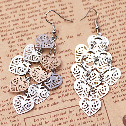 Women Fashion Heart Filigree Hollow Out Heart Shape Earrings