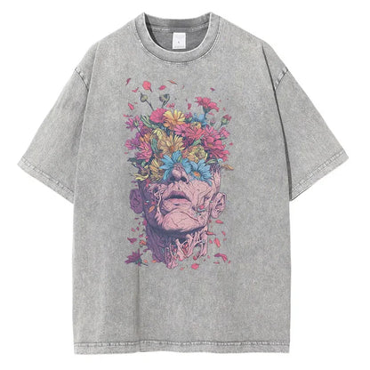 Men Fashion Cotton Flowers Human Eyes Heads Vintage Loose Shirts Tops