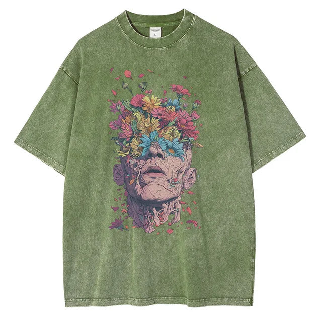 Men Fashion Cotton Flowers Human Eyes Heads Vintage Loose Shirts Tops