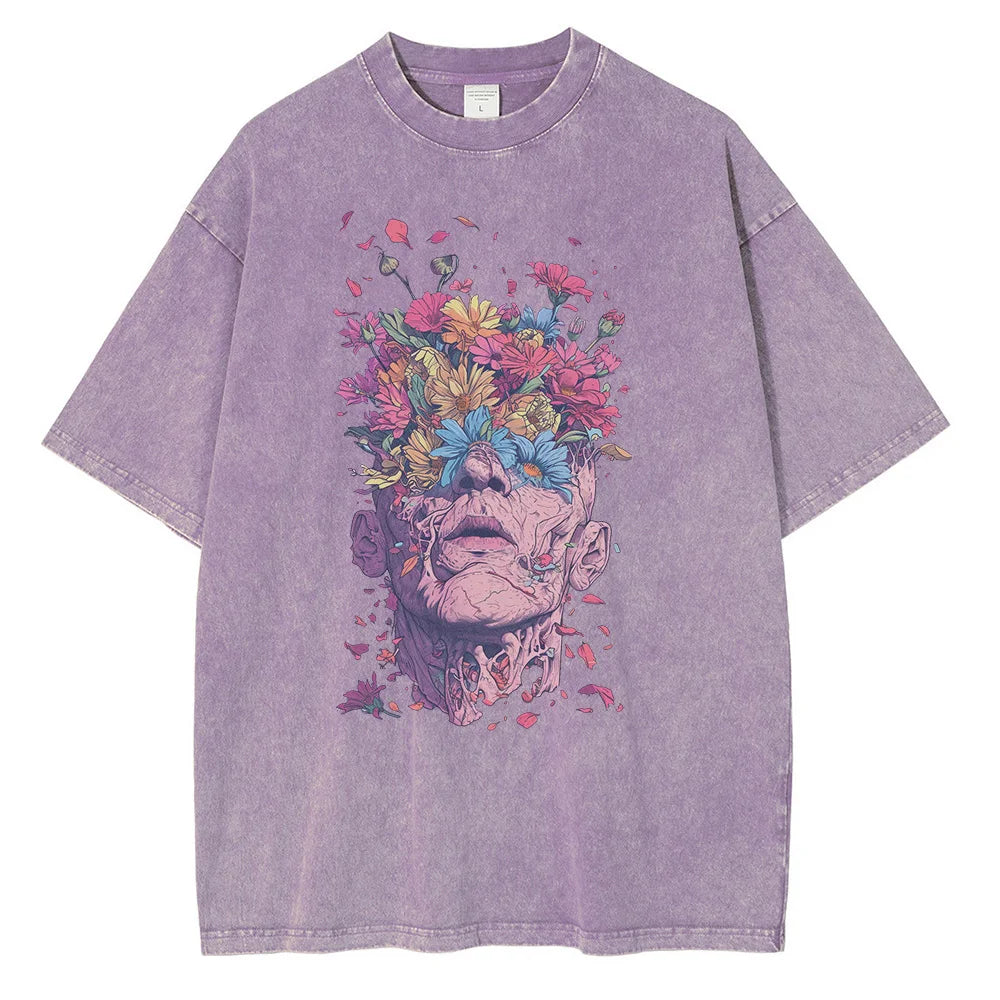 Men Fashion Cotton Flowers Human Eyes Heads Vintage Loose Shirts Tops