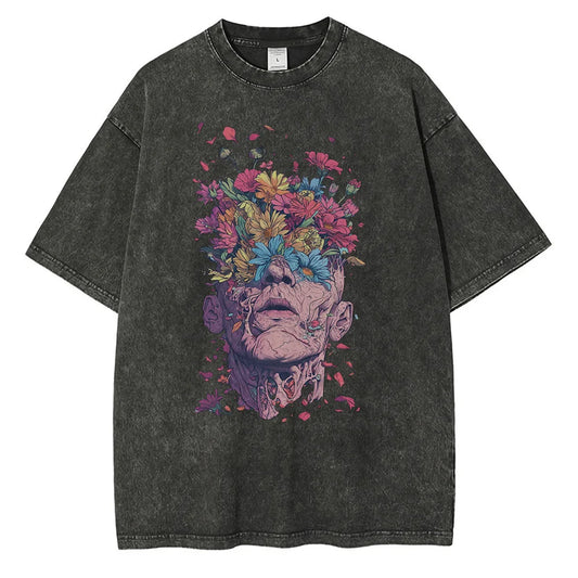 Men Fashion Cotton Flowers Human Eyes Heads Vintage Loose Shirts Tops