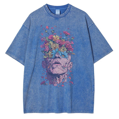 Men Fashion Cotton Flowers Human Eyes Heads Vintage Loose Shirts Tops