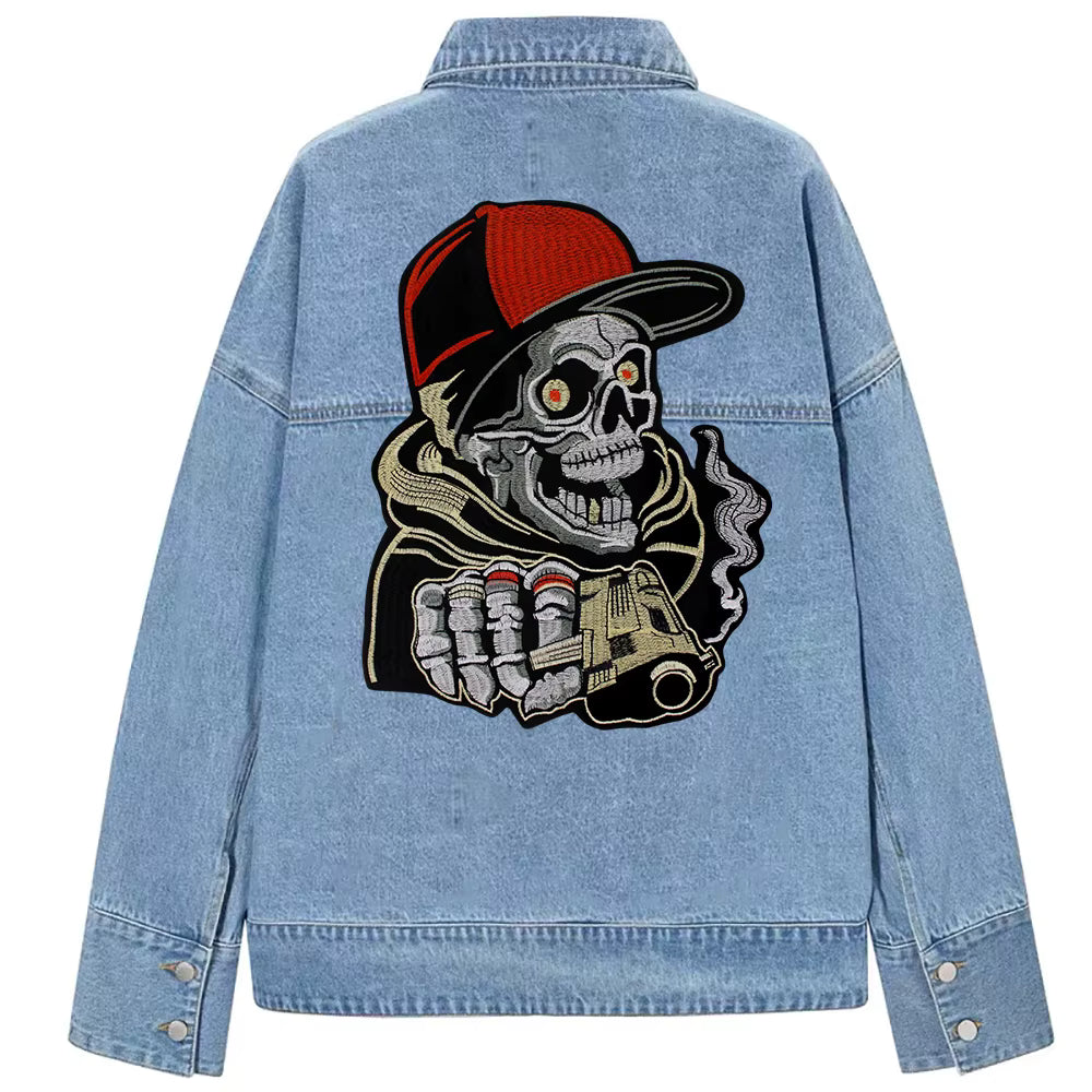 Embroidery Patch Large Back Biker Skull Patch Appliques Iron on Patches Badge Clothes Sewing
