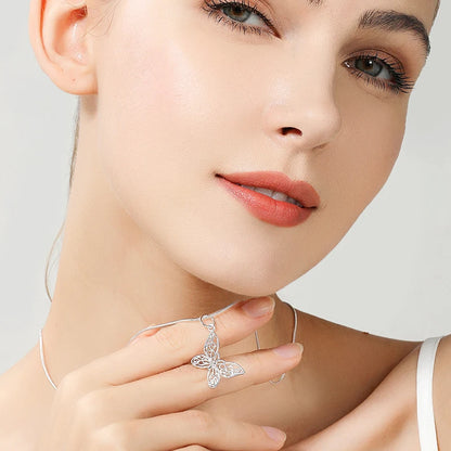 925 Sterling Silver Butterfly Snake Chain Women Wedding Engagement Pendant Necklace