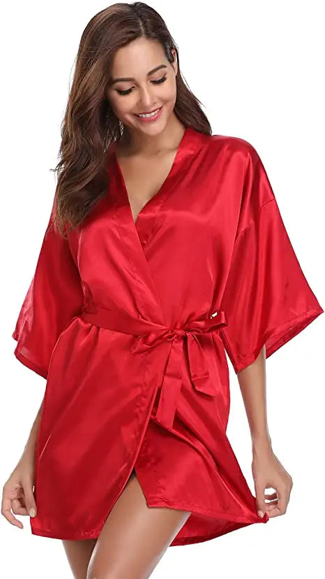 Women Kimono Robe Bathrobe Satin Bridesmaid Robes Dressing Night Gowns