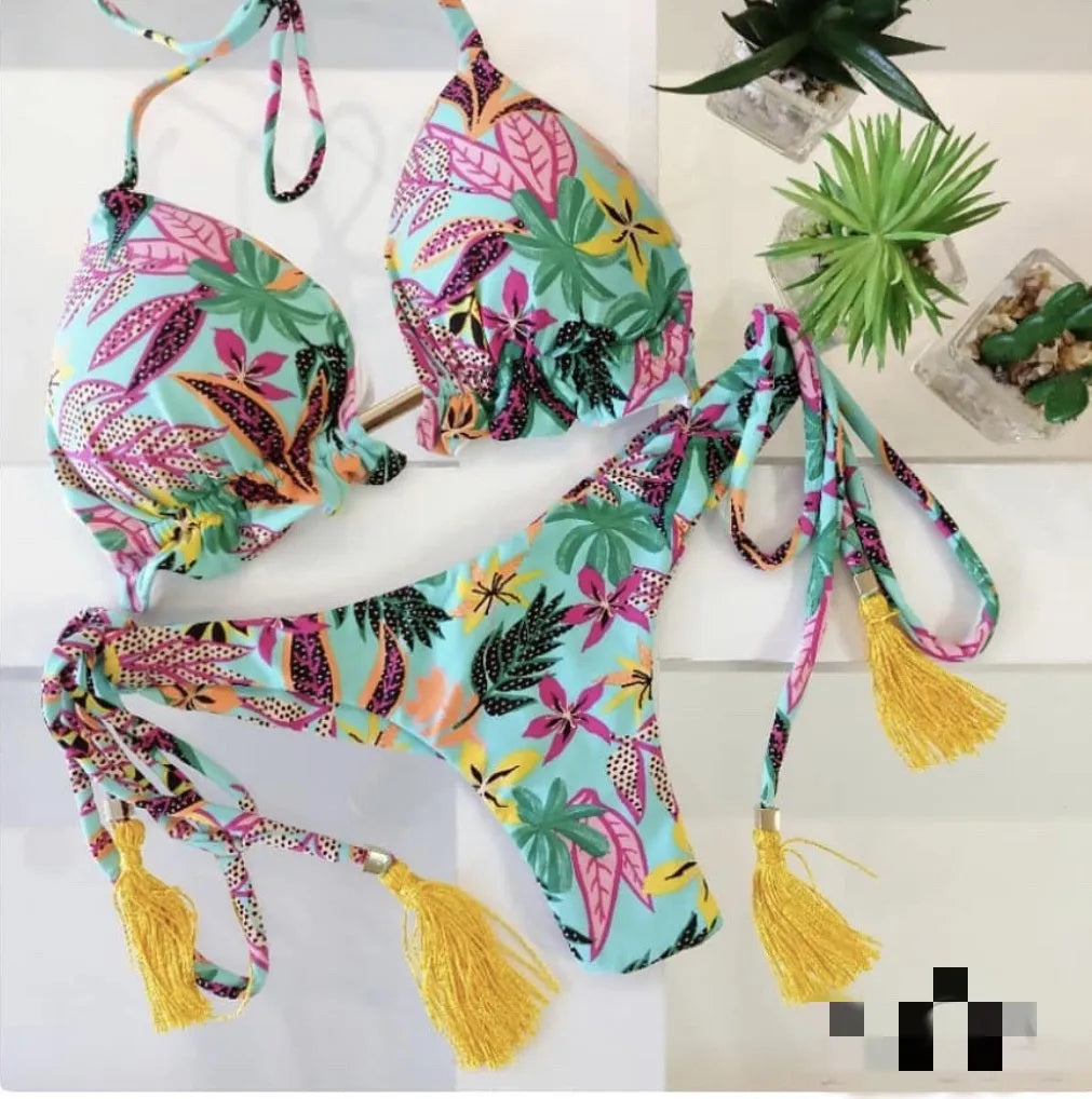 Sexy Print Swimsuit Bandage Two-Piece Swimwear Brazilian Beachwear Bathing Suit