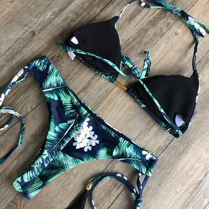 Sexy Print Swimsuit Bandage Two-Piece Swimwear Brazilian Beachwear Bathing Suit