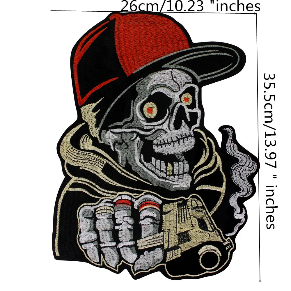 Embroidery Patch Large Back Biker Skull Patch Appliques Iron on Patches Badge Clothes Sewing
