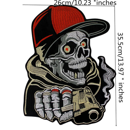 Embroidery Patch Large Back Biker Skull Patch Appliques Iron on Patches Badge Clothes Sewing