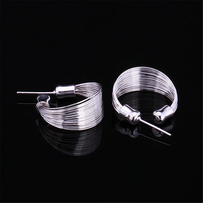 Women 925 Sterling Silver Smooth Multi-line Stud Earrings For Woman Wedding Engagement Fashion Party Charm Jewelry