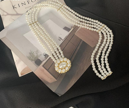Women Pearls Fashion Elegant Rhinestones Crystal Elastic Chain Belts