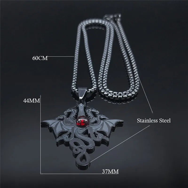 Men Stainless Steel Gothic Black Witchcraft Dragon Satan Viking Wolf Owl Wizard Necklace