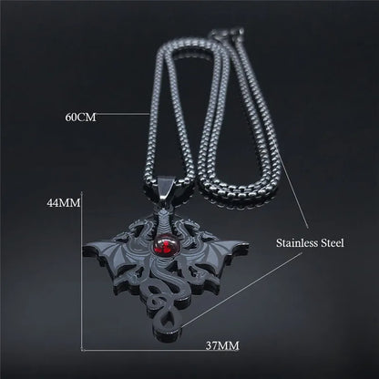 Men Stainless Steel Gothic Black Witchcraft Dragon Satan Viking Wolf Owl Wizard Necklace