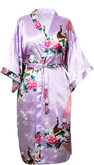 Women Flower Peacock Kimono Yukata Night Dress Gown Pajamas