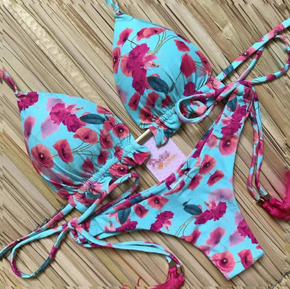 Sexy Print Swimsuit Bandage Two-Piece Swimwear Brazilian Beachwear Bathing Suit