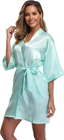 Women Satin Silky Bridal Wedding Kimono Bathrobe Sleepwear Nightgown Wear