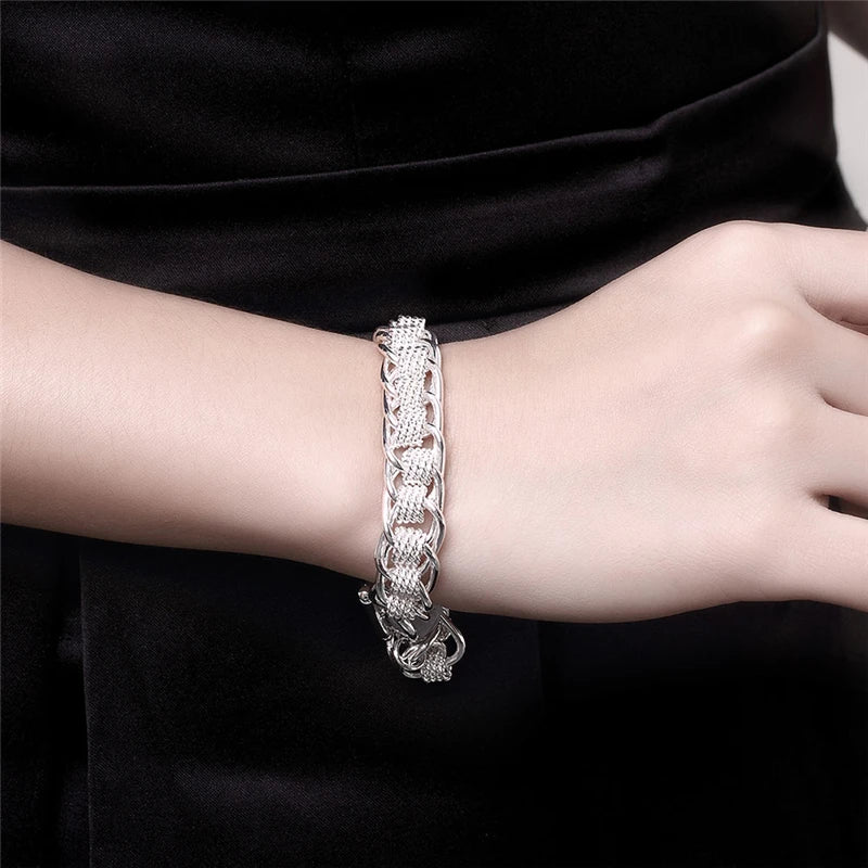 925 Sterling Silver 18K Gold Women Fashion Charm Wedding Engagement Party Multi-Ring Bracelet