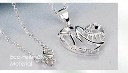 925 Sterling Silver 18-30Inches Chain Zircon Mom Heart Woman Wedding Party Charm Pendant Necklace
