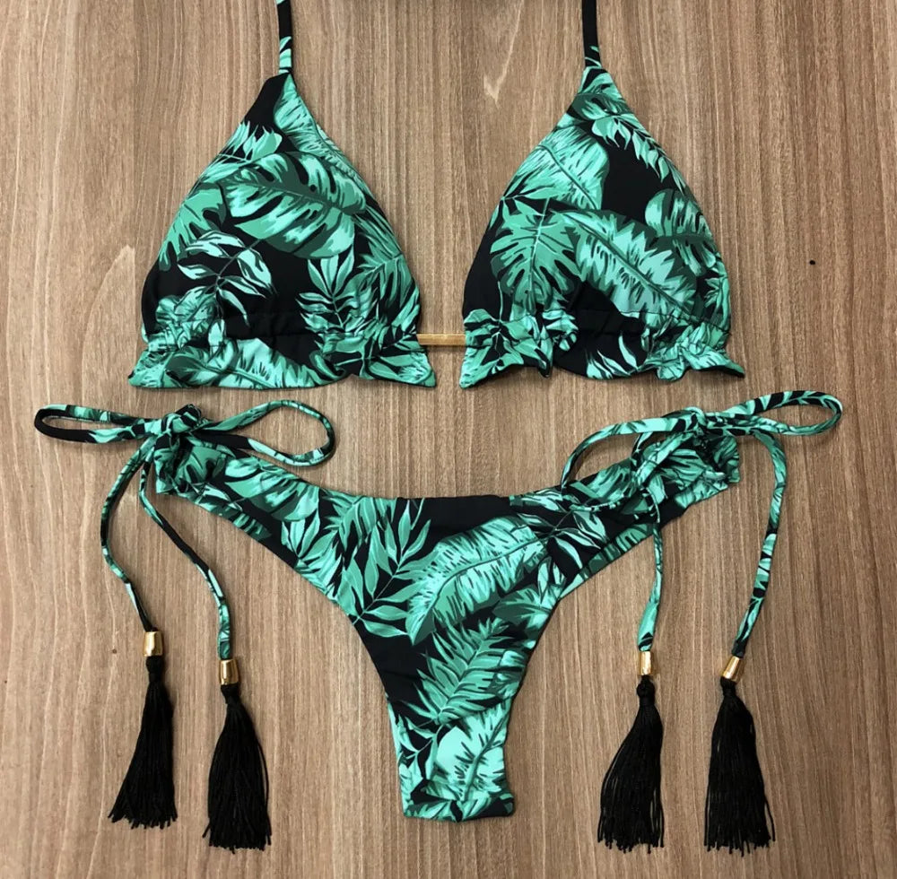 Sexy Print Swimsuit Bandage Two-Piece Swimwear Brazilian Beachwear Bathing Suit