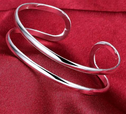 925 Sterling Silver Double Circle Line Woman Wedding Engagement Fashion Charm Party Bangle Bracelet