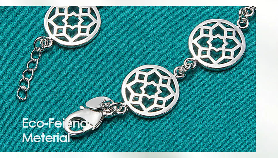 925 Sterling Silver Gold Round Flower Women Wedding Engagement Party Chain Bracelet