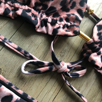 Sexy Halter Thong Micro Bikini Push Up Brazilian Tropical Plant Print String Mini Swimsuit