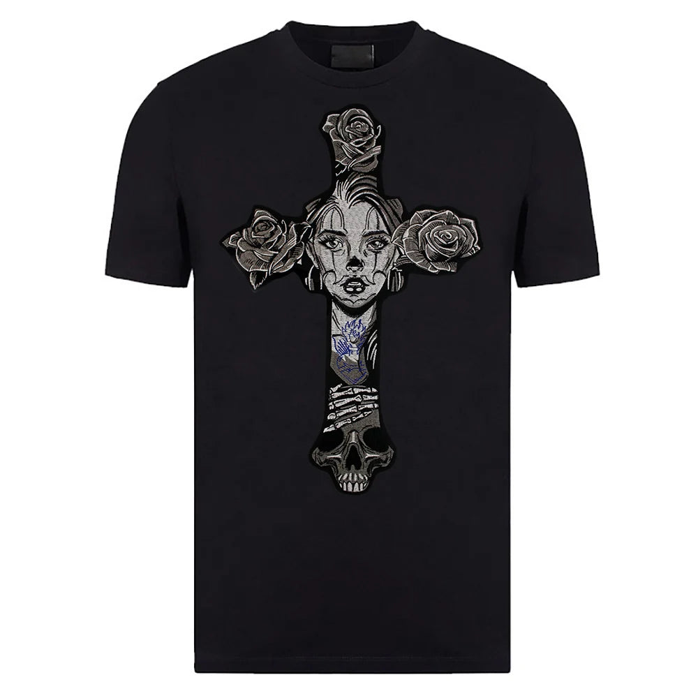 Big Cross Skull Gothic Punk Rock Iron on Patches Embroidered Crown Skull Patch Clothes Sewing Stickers