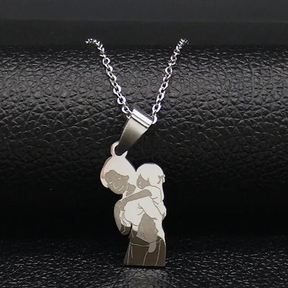 Stainless Steel Chain Kids Silver Color Women Mother Mom Daughter Necklace Pendant Necklace